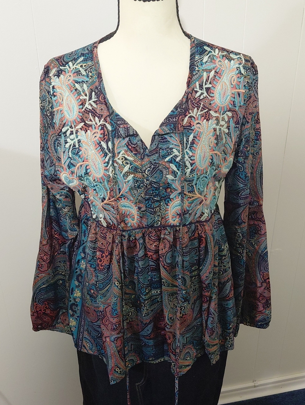 RAGA Paisley Peasant Blouse in Blue and Pink